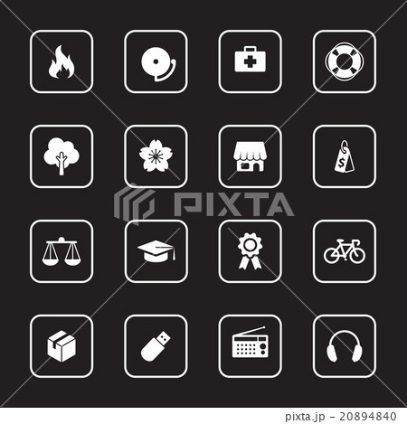 white flat icon set 6 with rounded rectangle frame 20894840
