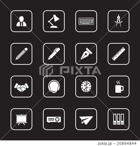 white flat icon set 8 with rounded rectangle frame 20894844