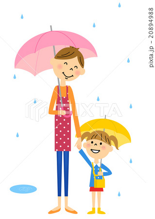 雨の日のお迎え 家族 親子のイラスト素材 49