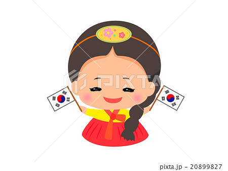 国旗を持った韓国人の女の子のイラスト素材 97