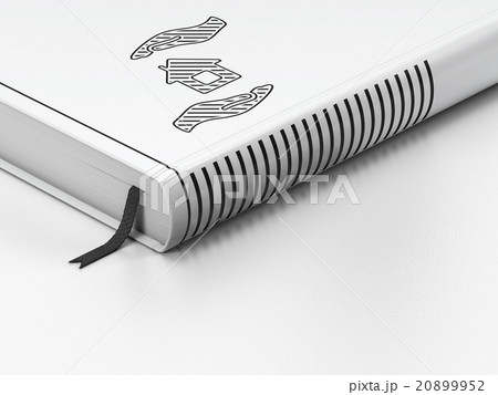 Insurance concept: closed book, House And Palm on Insurance concept: closed book, House And Palm on 20899952