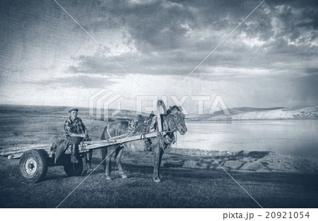 Horse Man Sitting Horse Cart Rural Remote Suburb Concept 20921054
