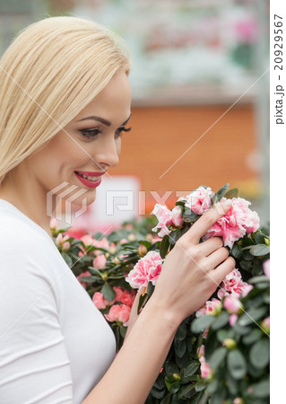 Cheerful female customer in a plant shop Cheerful female customer in a plant shop 20929567