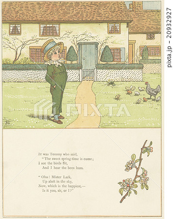 アンティークイラスト　ケイト・グリーナウェイ(1846-1901)「窓の下で」19世紀後期 20932927