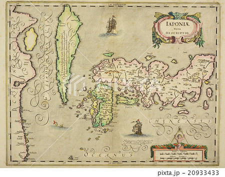 アンティークイラスト 古地図 17世紀頃の日本地図 のイラスト素材