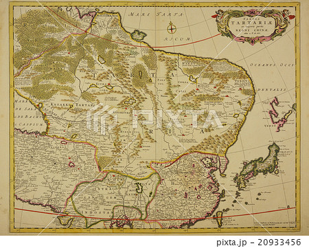 アンティークイラスト 古地図 17世紀頃の中国 モンゴル 日本地図 のイラスト素材