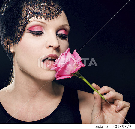 portrait of beauty young woman through lace close 20939372
