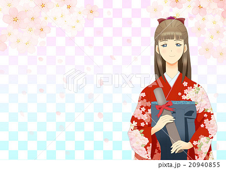 袴アニメ着色 A 左背景つきヨコのイラスト素材