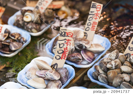 Raw seafood selling on market in Japan Raw seafood selling on market in Japan 20941737