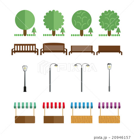 Elements of the park, benches, lights 20946157