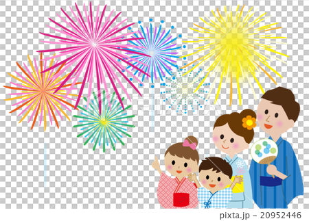 家族　浴衣　花火 20952446
