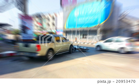 Pickup crashes motorcycle on the road Pickup crashes motorcycle on the road 20953470
