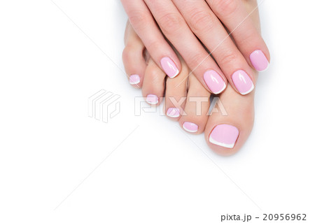 Woman hands and feet with french manicure 20956962