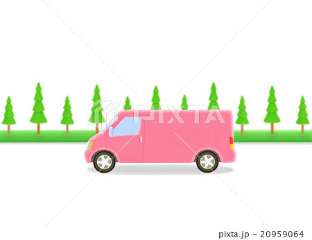 ピンクのトラックと街路樹のイラスト素材