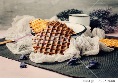 Waffles with Chocolate Icing with Coffee Waffles with Chocolate Icing with Coffee 20959660