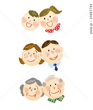 親子三世代 こども 両親 祖父母のイラスト素材