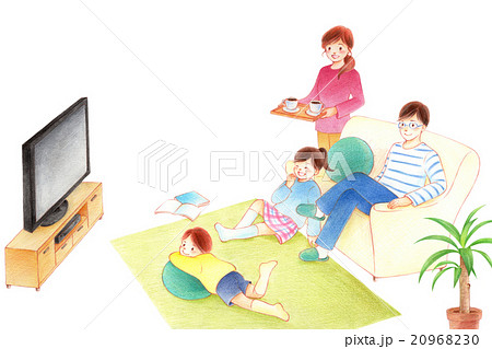 リビングでテレビを見る親子のイラスト素材 9630