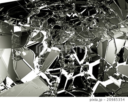 Sharp Pieces of shattered black glass on white Sharp Pieces of shattered black glass on white 20985354