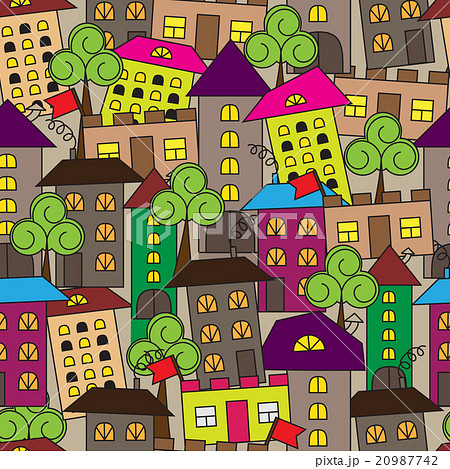 Seamless square pattern with houses and trees  20987742