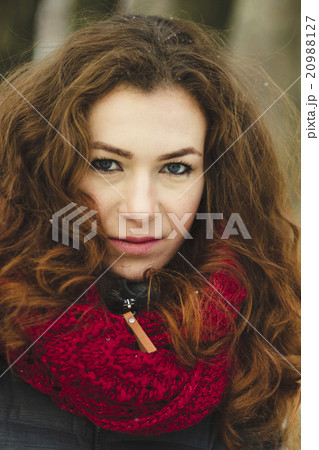 Portrait of woman in a scarlet scarf Portrait of woman in a scarlet scarf 20988127