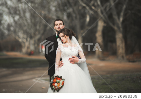 Stylish couple of happy stylish newlyweds walking Stylish couple of happy stylish newlyweds walking 20988339