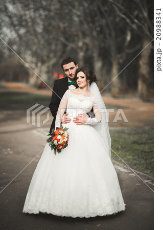 Stylish couple of happy stylish newlyweds walking Stylish couple of happy stylish newlyweds walking 20988341
