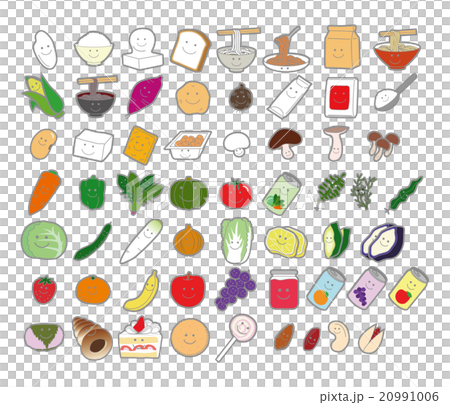 食品分類アイコン 顔つき 穀類 野菜類 菓子類 他のイラスト素材