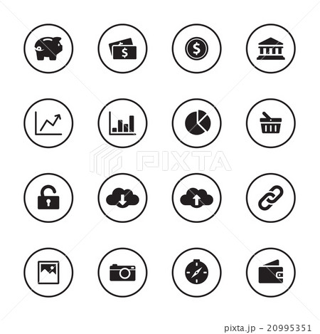 black flat finance icon set circle frame 20995351