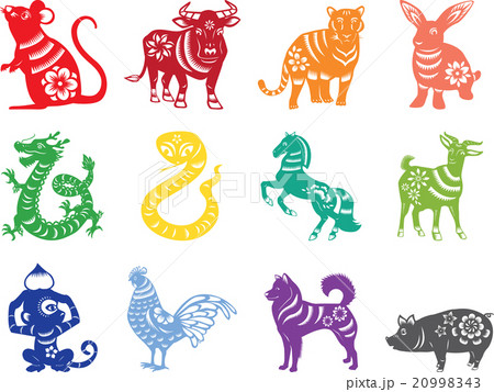 colorful chinese zodiac papercut style 20998343