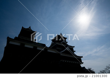 熊本城のシルエット 熊本県の風景 の写真素材