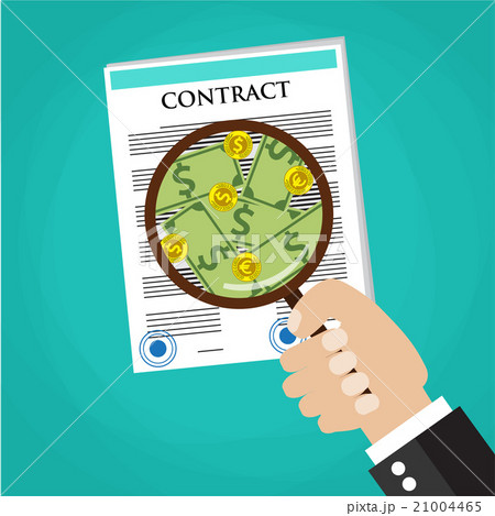 Cartoon businessman hand checking contract  21004465