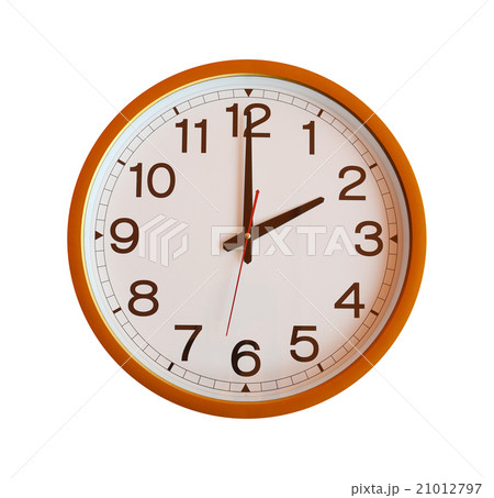 orange wall clock isolated in two o'clock. 21012797