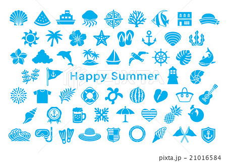 暑中見舞い 夏アイコン はがきサイズのイラスト素材