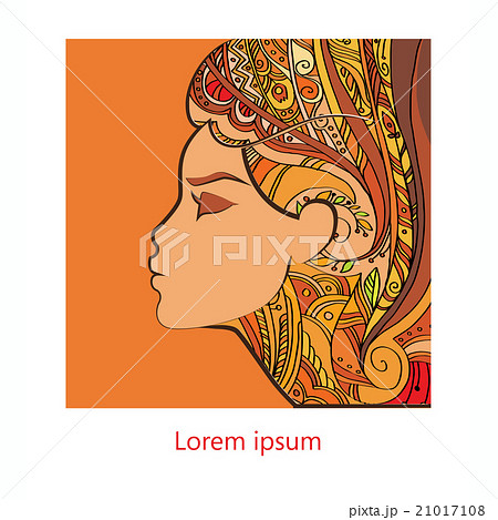 female profile with tribal patterns in hair 21017108
