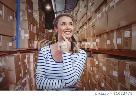 Composite image of pretty girl thinking Composite image of pretty girl thinking 21022479