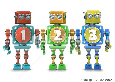 Colorful 123 numbers on vintage robots. Isolated Colorful 123 numbers on vintage robots. Isolated 21023902