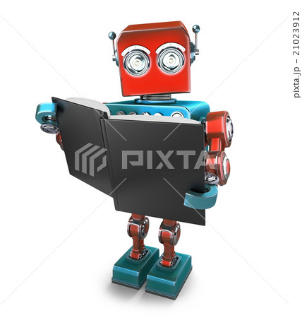 Vintage robot with books. Isolated 21023912