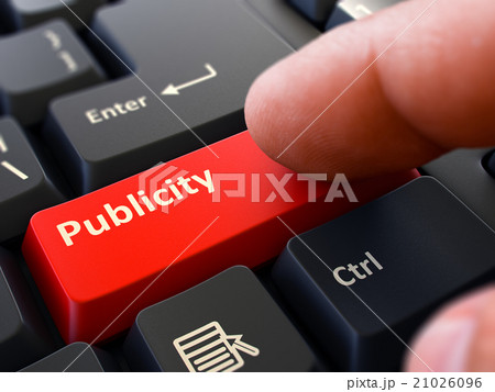 Finger Presses Red Keyboard Button Publicity. 21026096