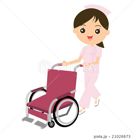 車椅子を押す看護師のイラスト素材