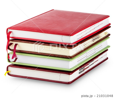Stack of colorful diary with bookmarks Stack of colorful diary with bookmarks 21031048