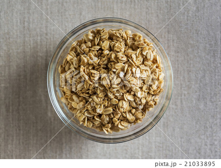 Granola in glass bowl Granola in glass bowl 21033895