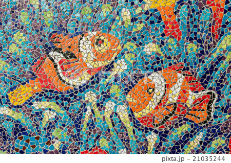 Colorful glass mosaic art shape fish. Colorful glass mosaic art shape fish. 21035244