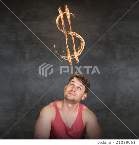 Man and currency symbol overhead 21039061