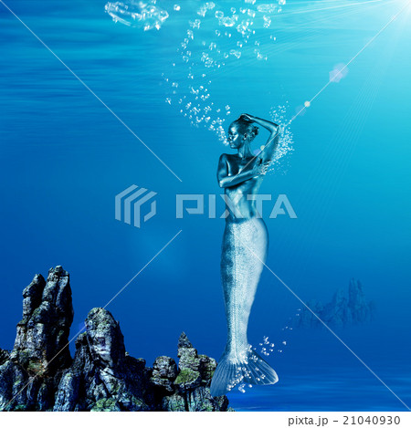 Mysterious mermaid with glossy skin underwater 21040930