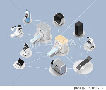 メディカルイメージング診断装置のネットワークコンセプトのイラスト素材