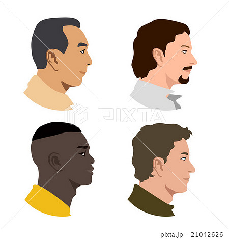 様々な国や人種の男性 横顔アイコン アバターのイラスト素材