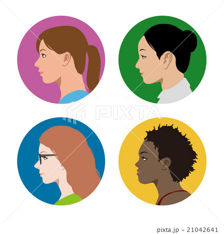 様々な国や人種の女性 横顔アイコン アバターのイラスト素材