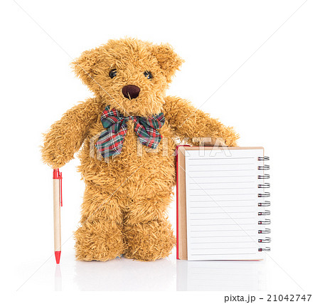 Teddy bear with pen and blank notebook Teddy bear with pen and blank notebook 21042747