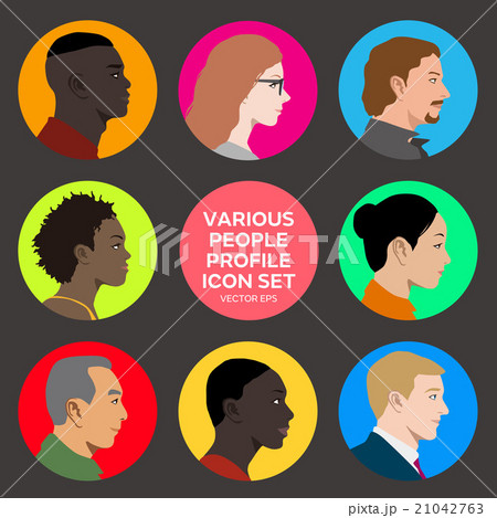 様々な国や人種の男性と女性 横顔アイコン アバターのイラスト素材