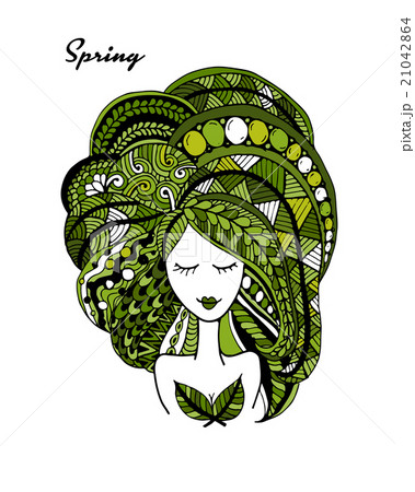 Female face, ornate hairstyle for your design 21042864